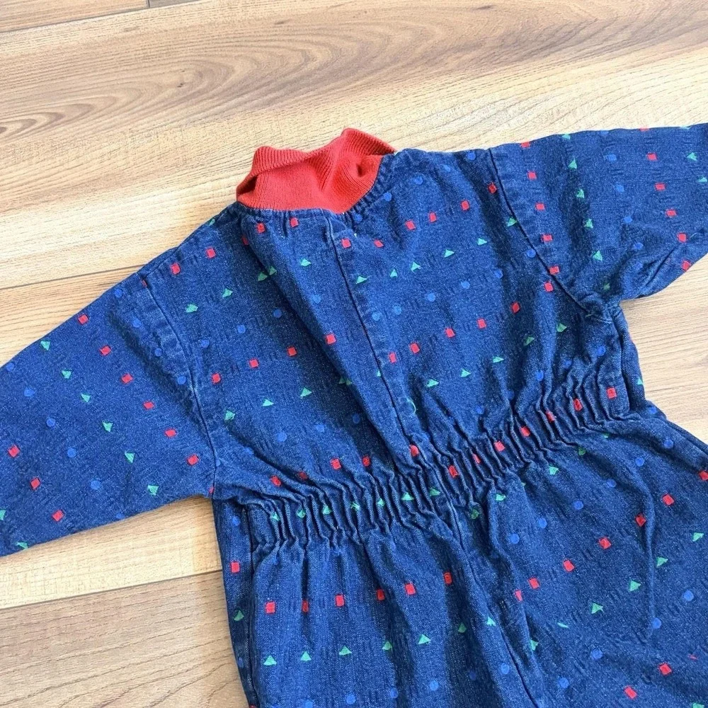 VTG 80s Retro OshKosh B'gosh Kids Denim Jumpsuit Unisex Shapes Collared 6-9 M